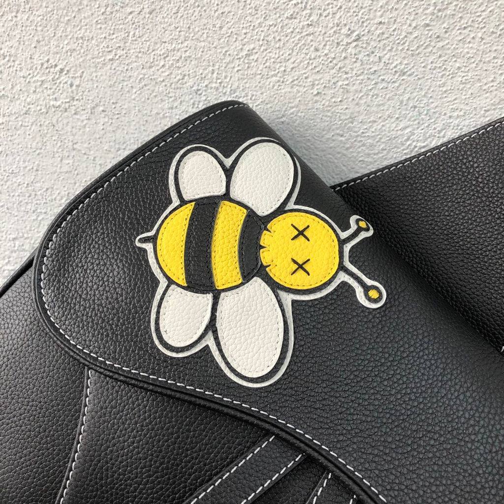 Christian Dior BLACK CALFSKIN DIOR X KAWS SADDLE BAG