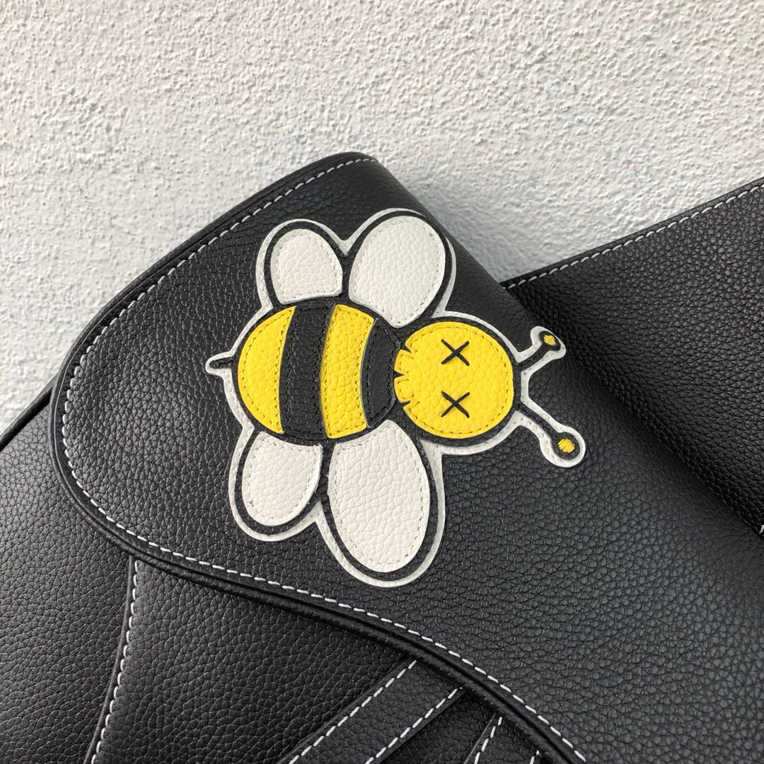 Christian Dior BLACK CALFSKIN DIOR X KAWS SADDLE BAG