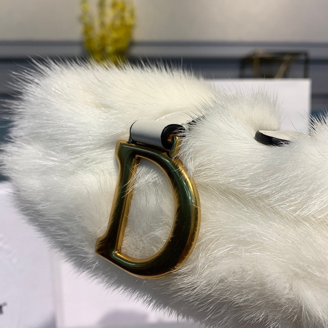Christian Dior Saddle Handbag Fur Medium White