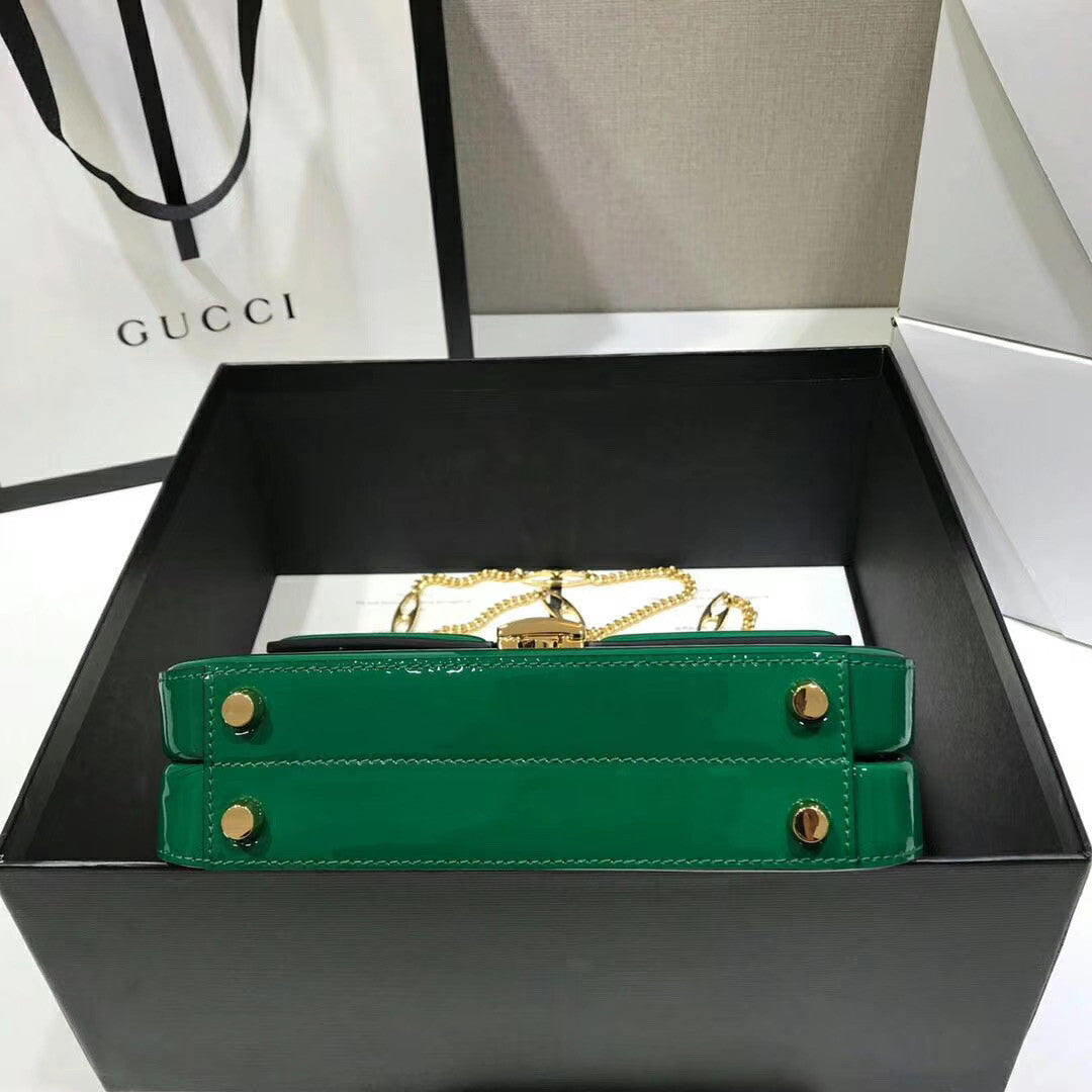 Gucci Sylvie 1969 patent leather mini top handle bag Green