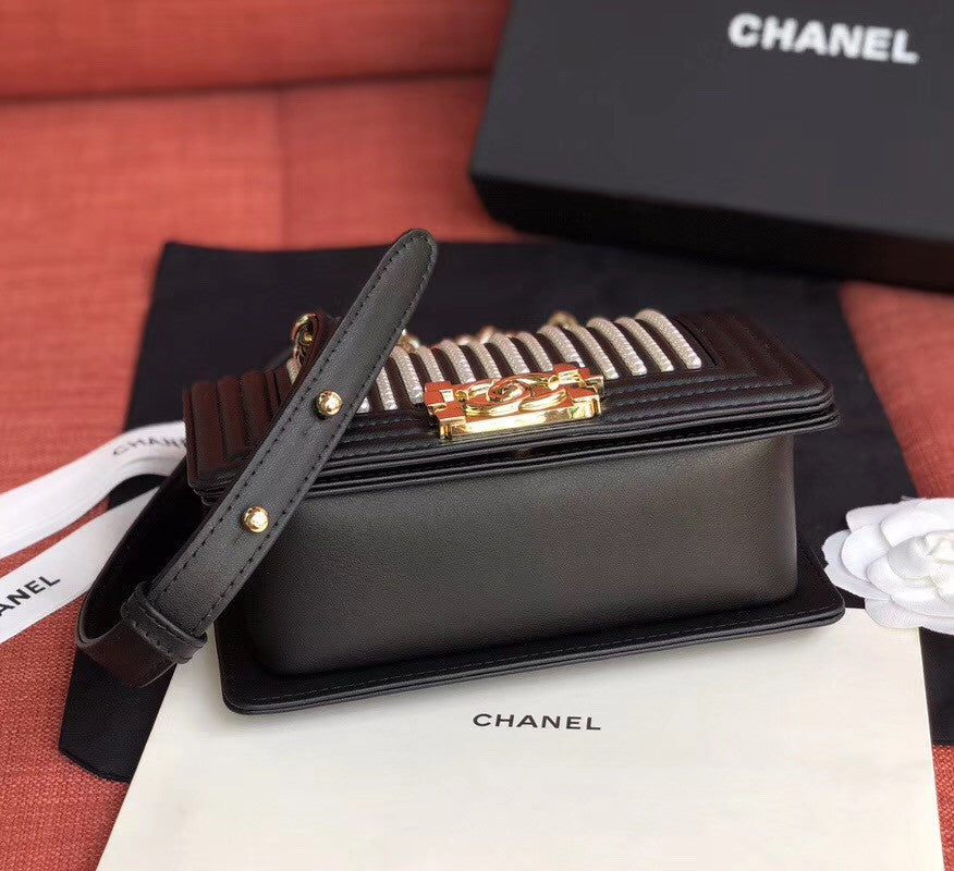 Chanel Small BOY CHANEL Handbag With Imitation Pearls Black