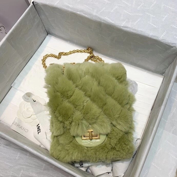 Chanel Shearling Lambskin Mini 2.55 Handbag Green