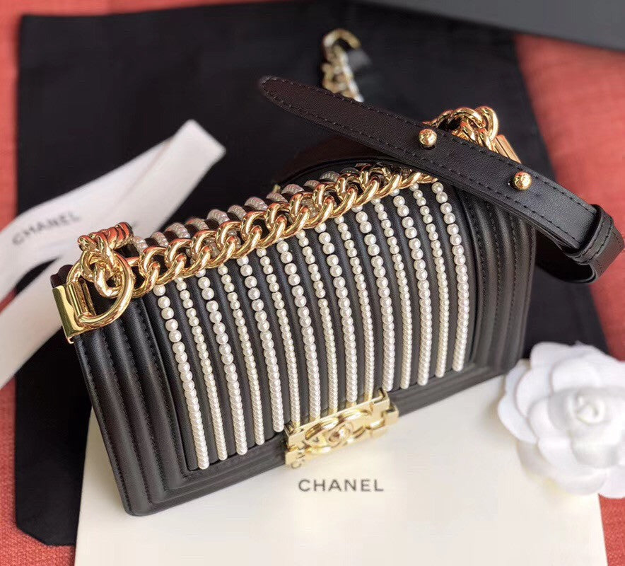 Chanel Small BOY CHANEL Handbag With Imitation Pearls Black
