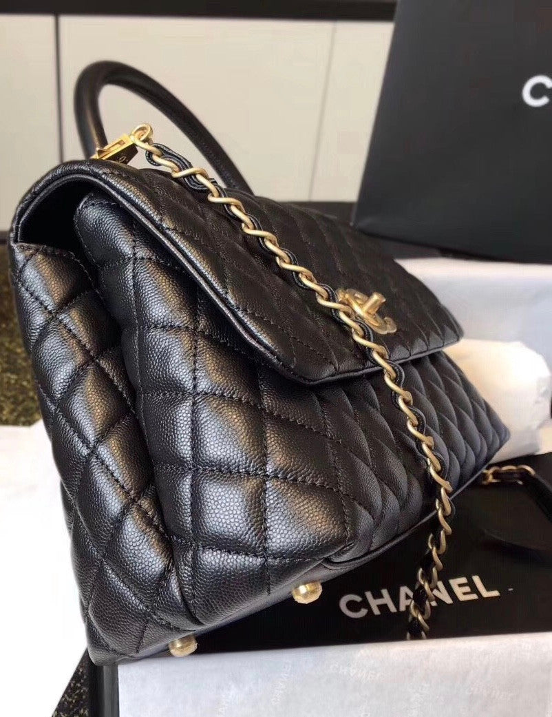 Chanel Mini Coco Handle Bag with Calfskin  Handle Black