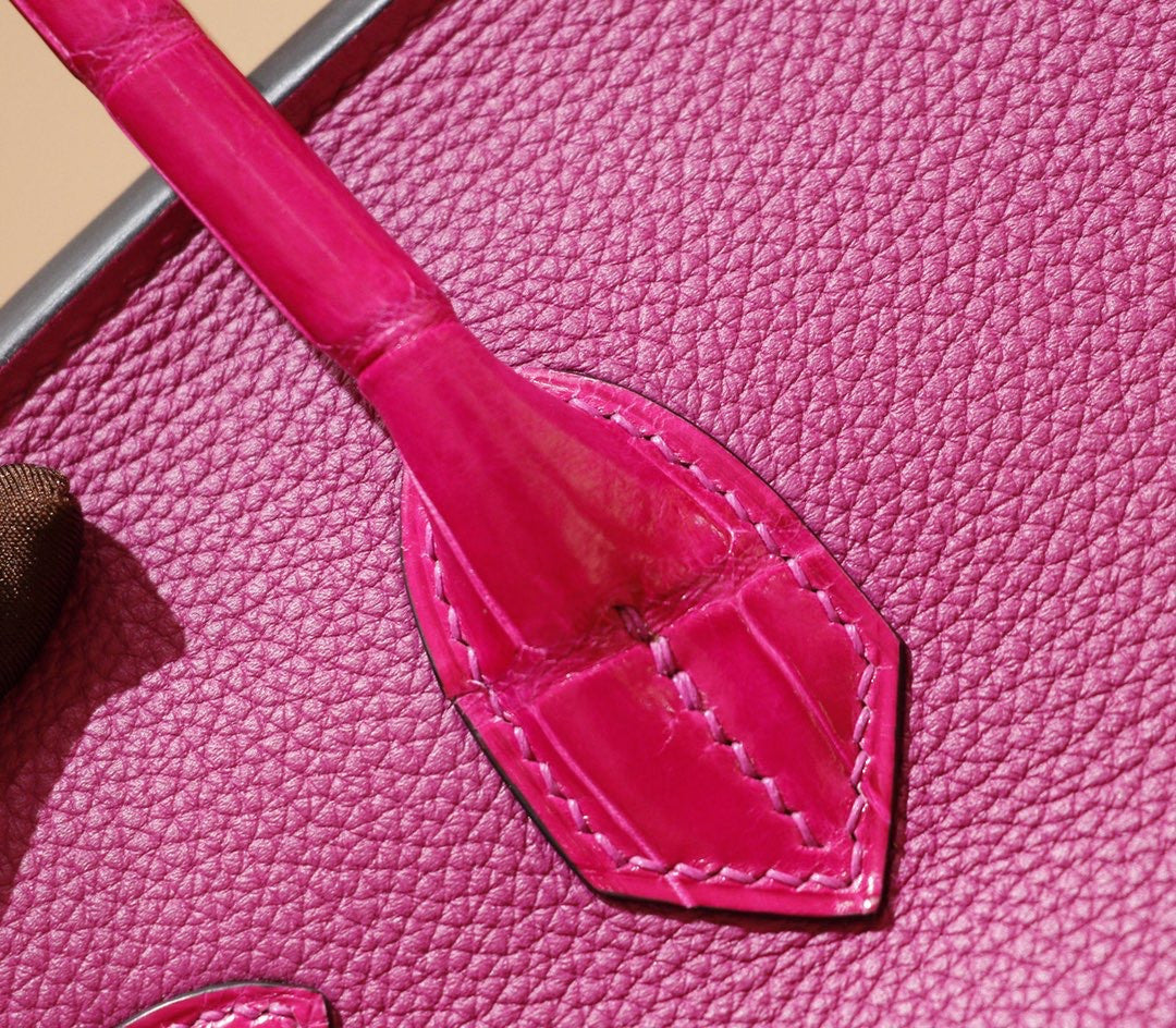 Hermes Birkin Touch 30 J5 Rose Sheherzade Shiny Niloticus Crocodile & Magnolia Togo leather with Gold Hardware