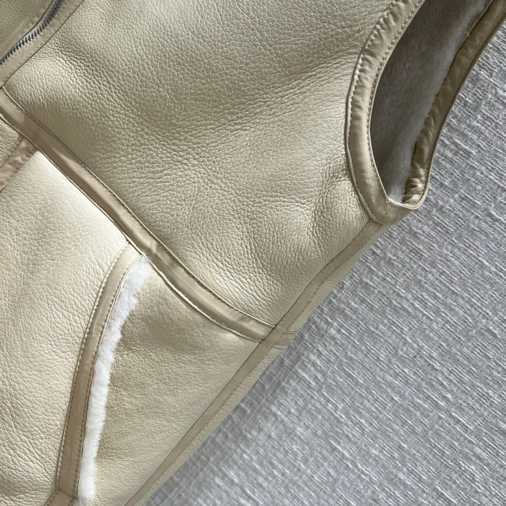 Hermès Reversible long leather vest Ivory