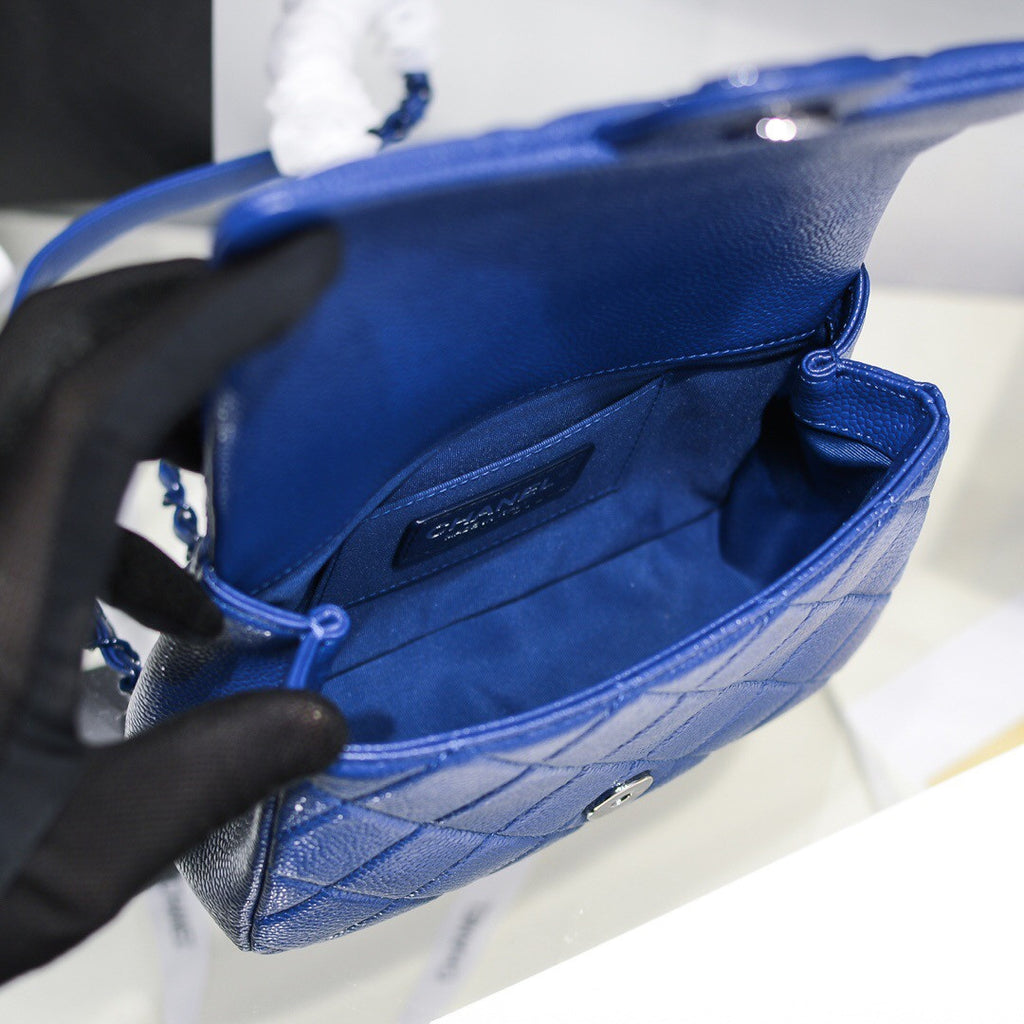 Chanel Flap Bag With Lacquered Metal Dark Blue