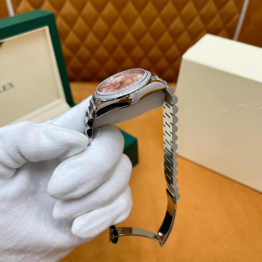 ROLEX DAY-DATE 36 18k White Gold | Pink Baguette Diamond Dial | President Bracelet