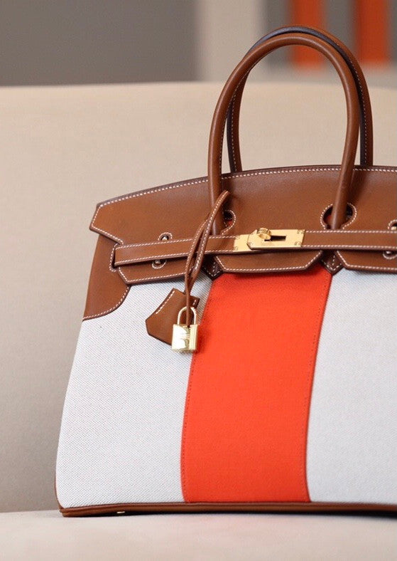 Hermes Birkin 35 Flag Bag Tan Orange Toile Limited Edition