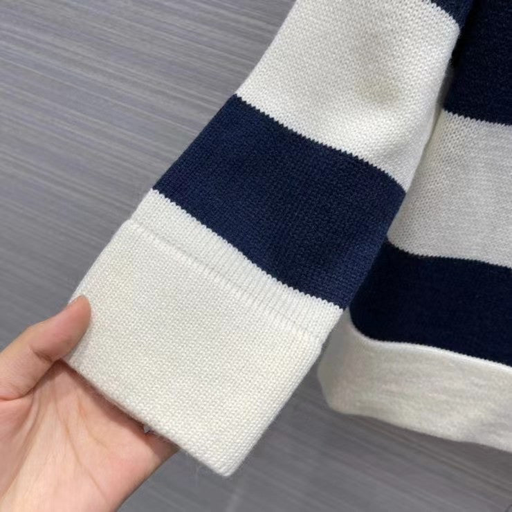 Christian Dior SWEATER Navy Blue and Ecru Dior Marinière Wool and Cashmere Knit