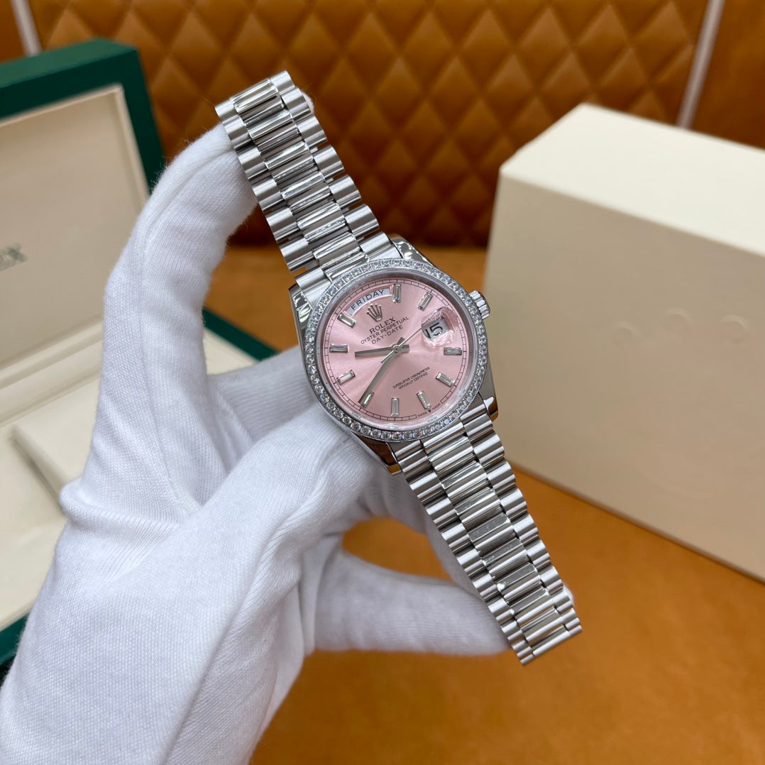 ROLEX DAY-DATE 36 18k White Gold | Pink Baguette Diamond Dial | President Bracelet