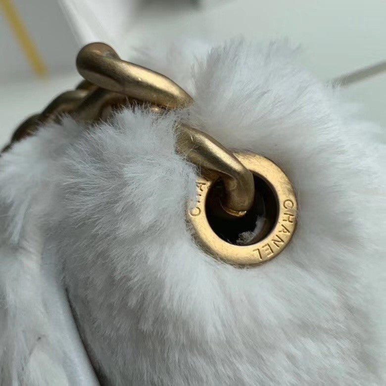 Chanel Shearling Lambskin Flap Bag White
