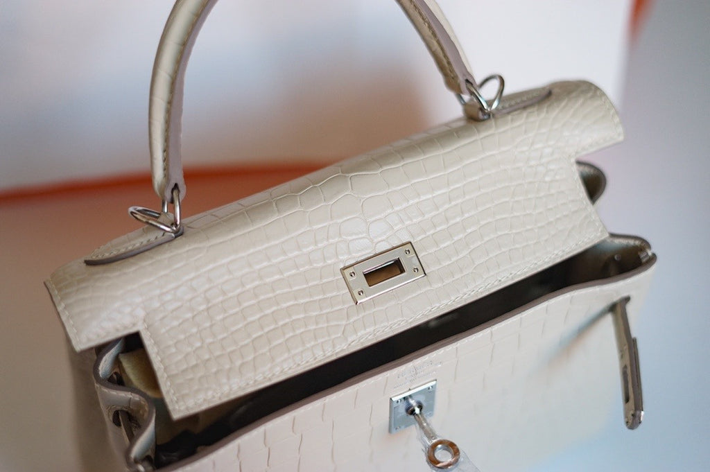 Hermes Craie Alligator KELLY 25 WITH PALLADIUM  HARDWARE