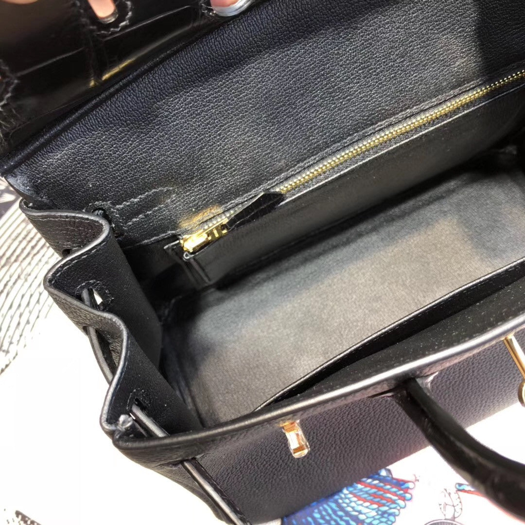 Hermes Birkin 30 Bag Limited Edition Patchwork Black Alligator