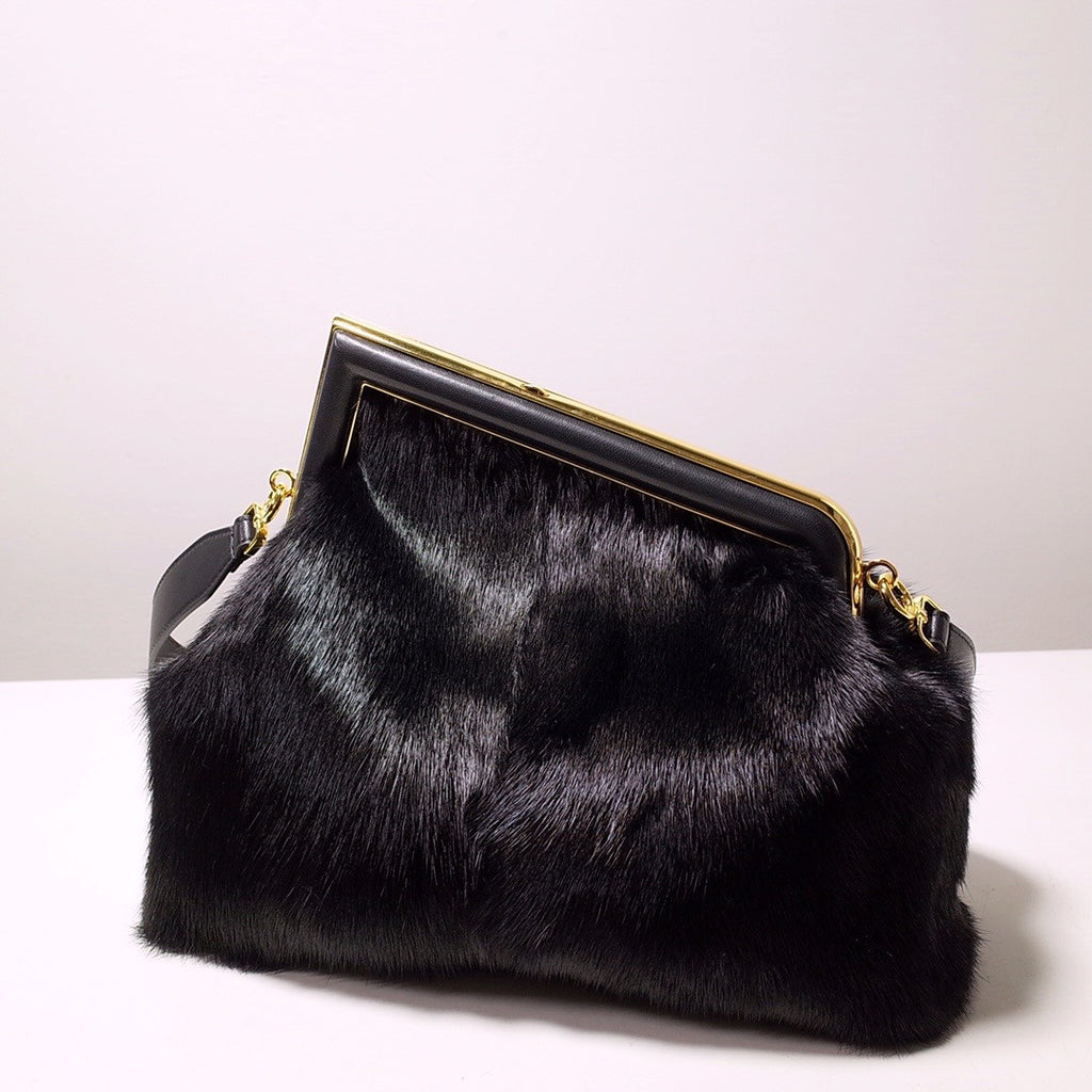 FENDI FIRST MEDIUM Black mink bag