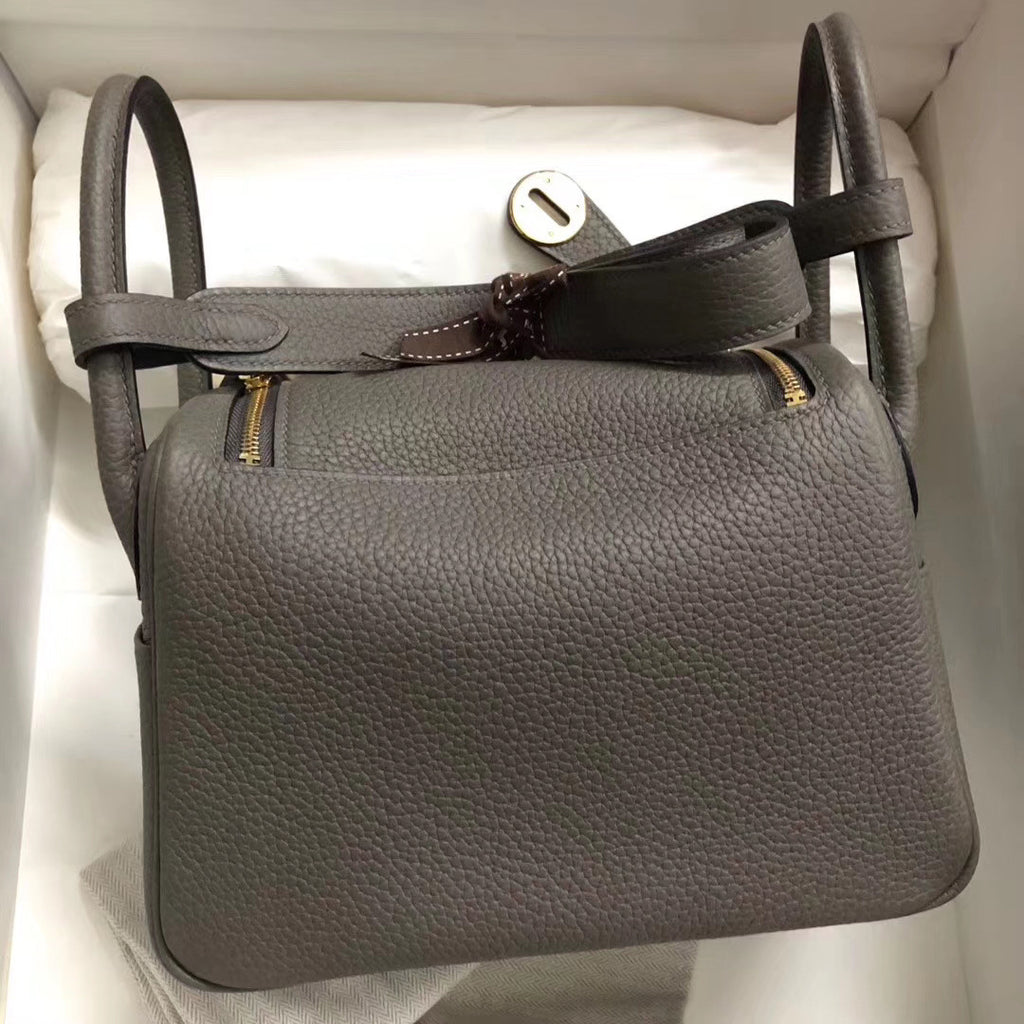 Hermès Mini Lindy 20cm Bag  8F Etain Taurillon Clemence Leather Gold Hardware