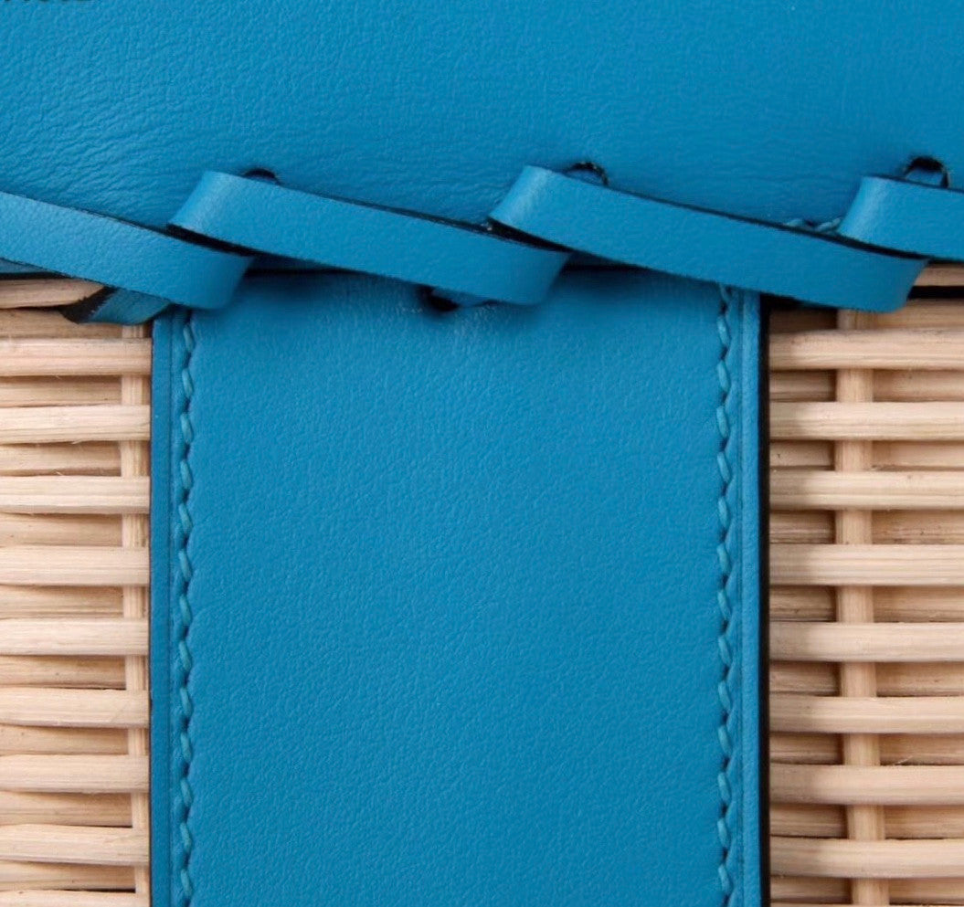 Hermes Limited Edition 3Z Bleu Saint Cyr Picnic Kelly 35 Wicker Palladium Hardware