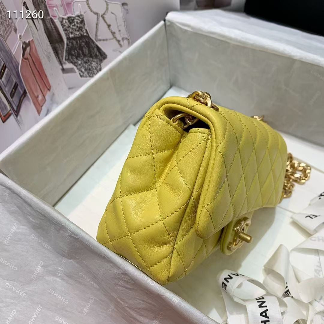Chanel Flap Bag with Resin & Gold-Tone Metal Yellow Mini