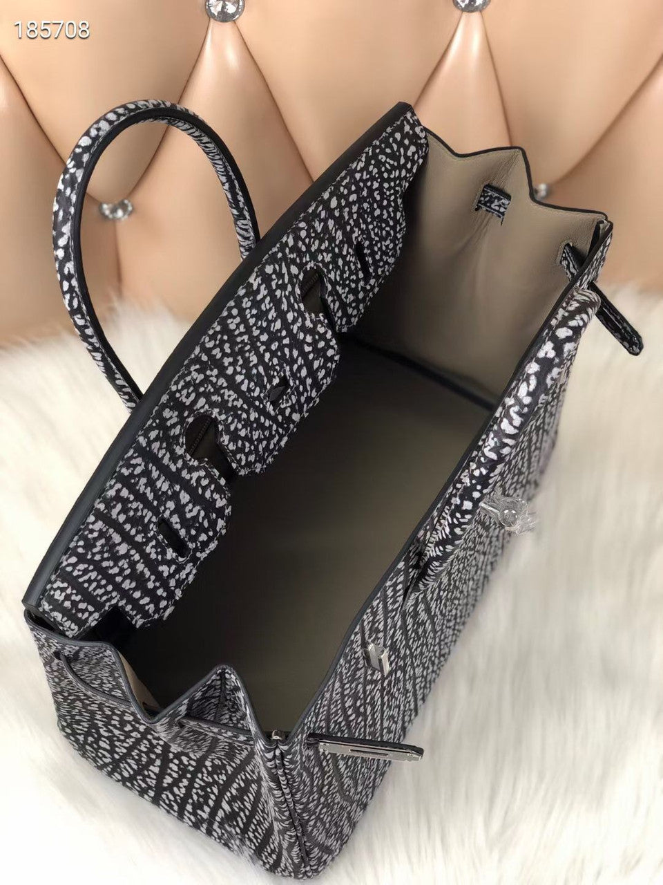 Hermes Limited Edition 30cm Black Dalmatian Buffalo Leather Birkin Bag with Palladium Hardware