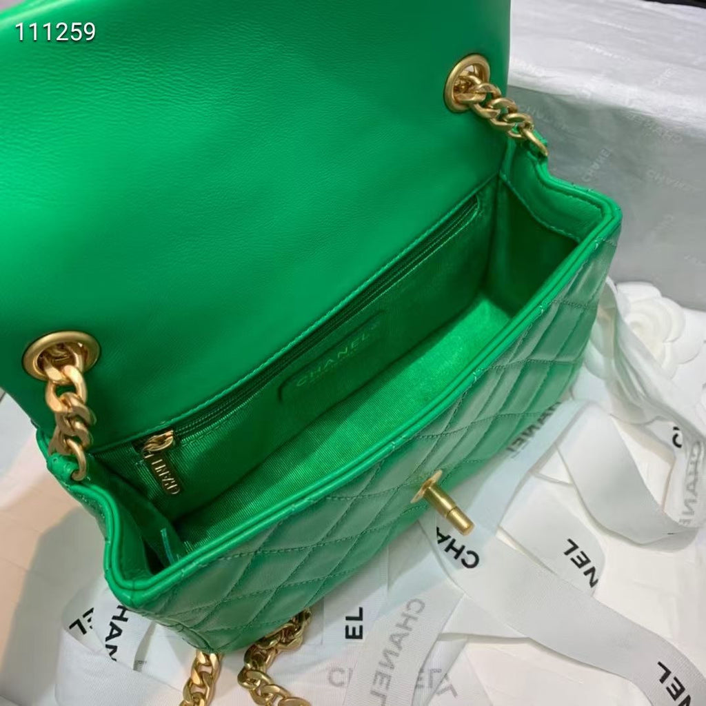 Chanel Flap Bag with  Resin & Gold-Tone Metal Green Small