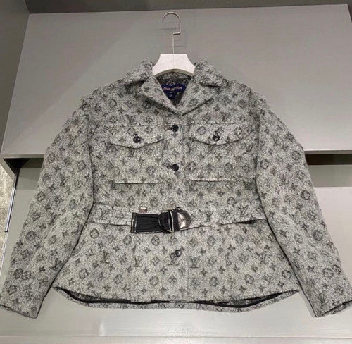 Louis Vuitton 1A81YZ  SAFARI JACKET IN GRAY BOUCLETTE WITH MONOGRAM MOTIF