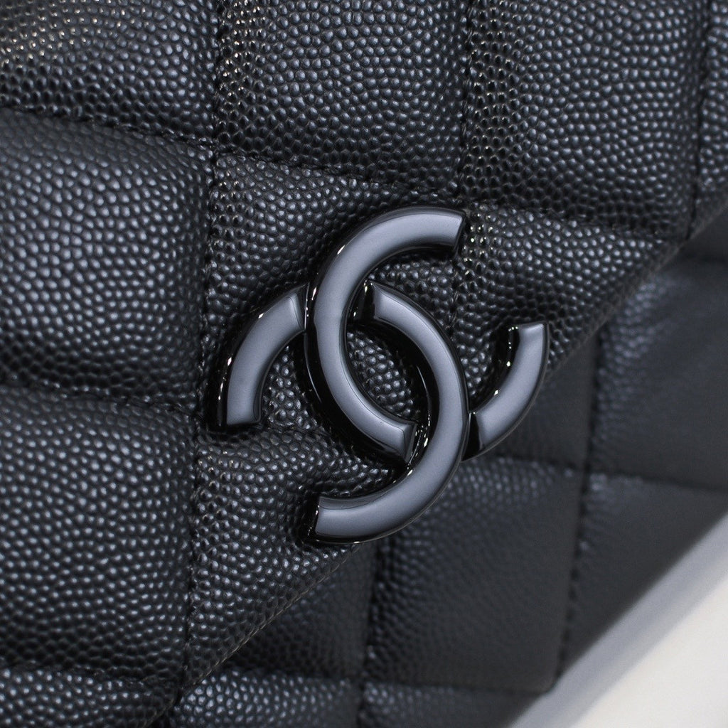 Chanel Small Grained Calfskin Lacquered Logo Flap Bag Black