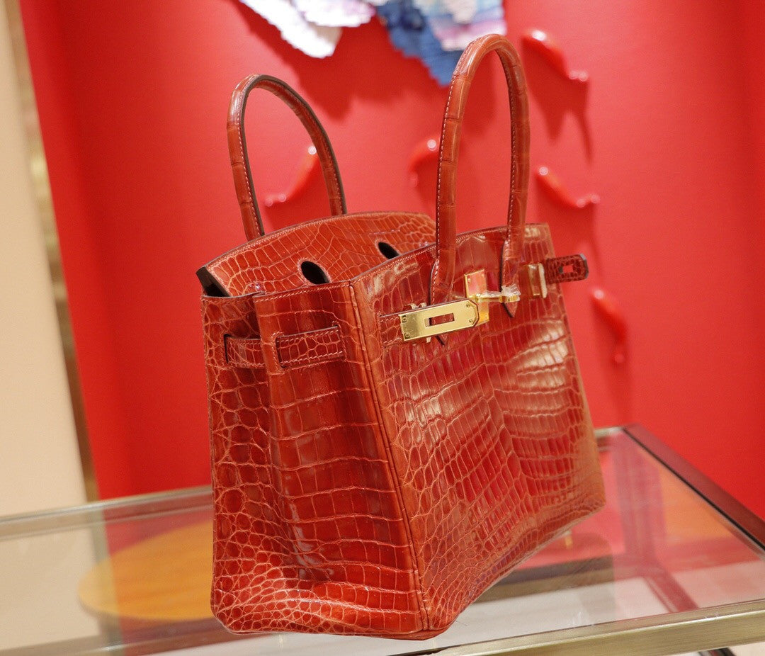 Hermes CK31 Honey Brown Birkin 30 in Porosus  Crocodile with Gold hardware