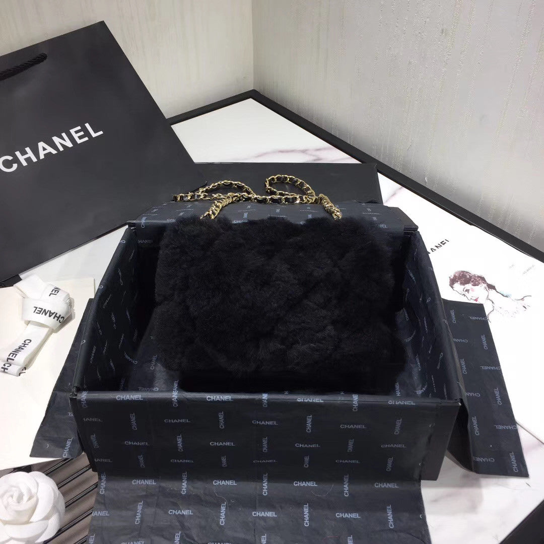 Chanel Small Shearling Lambskin Flap Bag Black