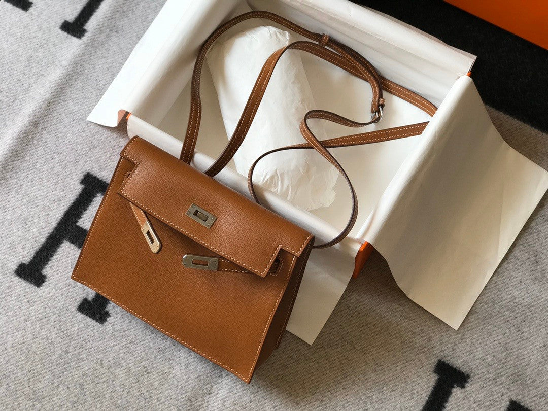 Hermes Gold Kelly Danse Bag Evercolour Leather Palladium Hardware