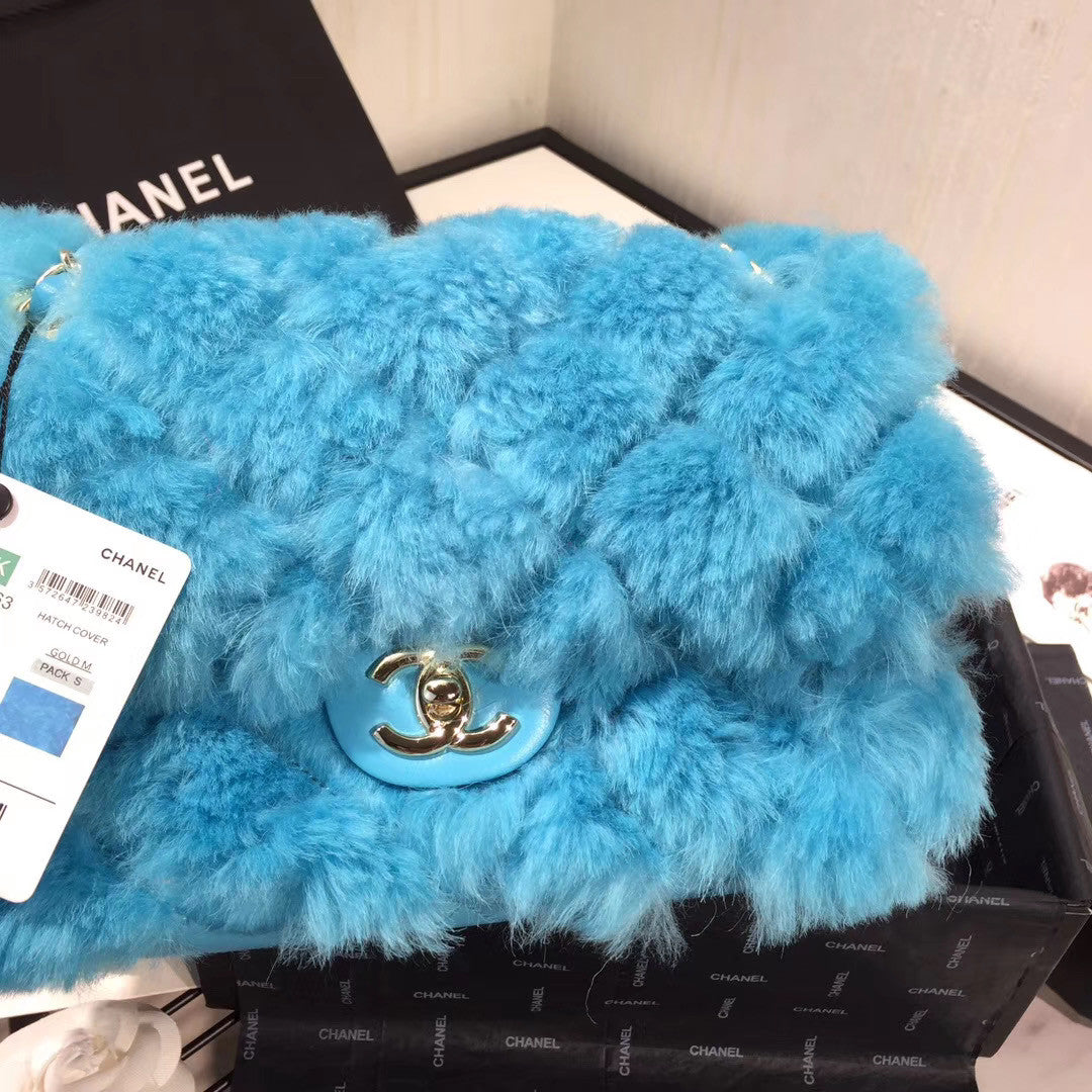 Chanel Shearling Lambskin Flap Bag  Blue