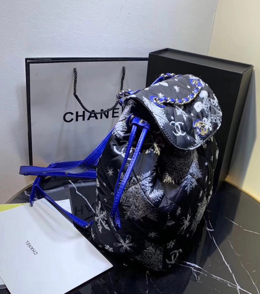 Chanel Printed Canvas  Backpack  Black