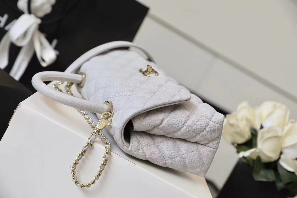 Chanel Mini Coco Handle Bag with Calfskin  Handle Light Grey