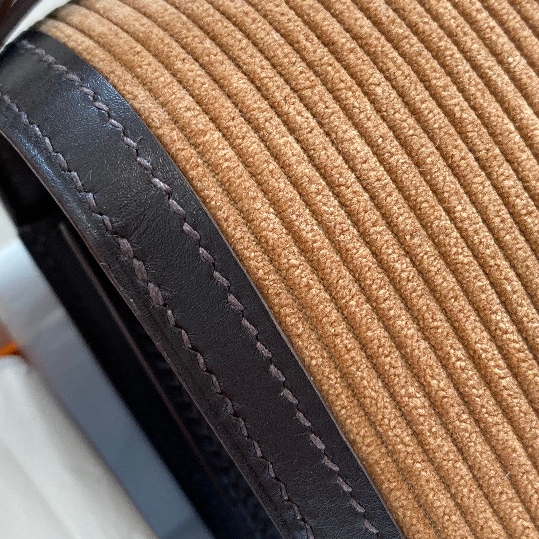 Hermès Brown Corduroy Constance 19cm  Gold GHW
