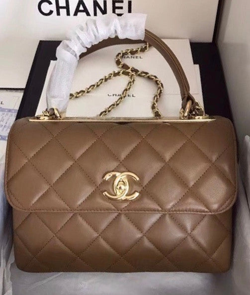 Chanel  Small Trendy CC Top Handle Bag Quilted Lambskin Camel