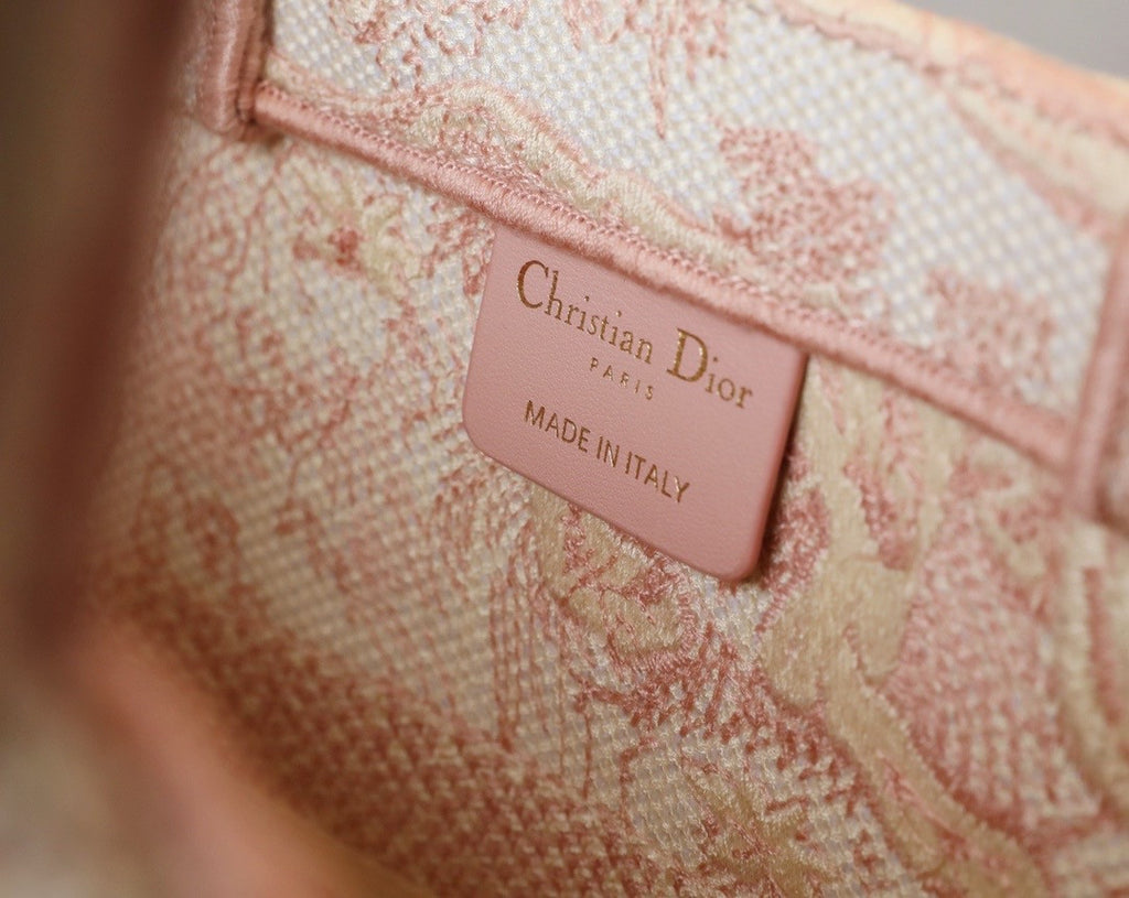 Christian Dior SMALL DIOR BOOK TOTE Pink Multicolor Toile De Jouy Embroidery