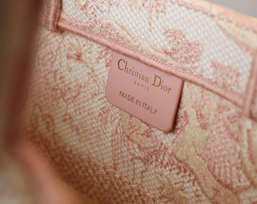 Christian Dior SMALL DIOR BOOK TOTE Pink Multicolor Toile De Jouy Embroidery