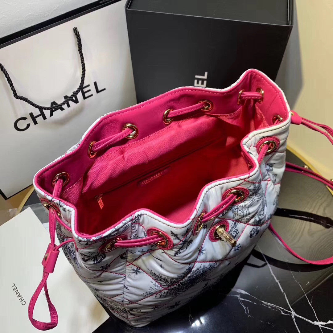 Chanel Printed Canvas  Backpack  White