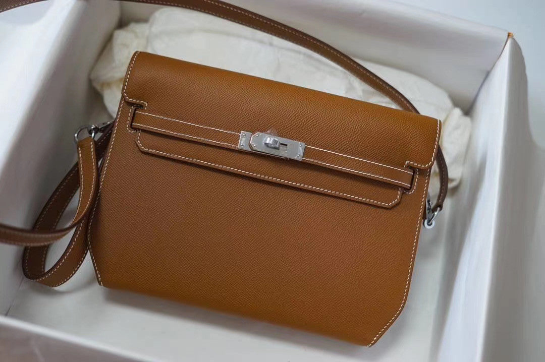 Hermes Kelly Depeches 25 Pochette Gold Epsom Palladium Hardware