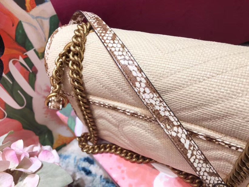 Gucci GG Marmont Beige raffia small shoulder bag