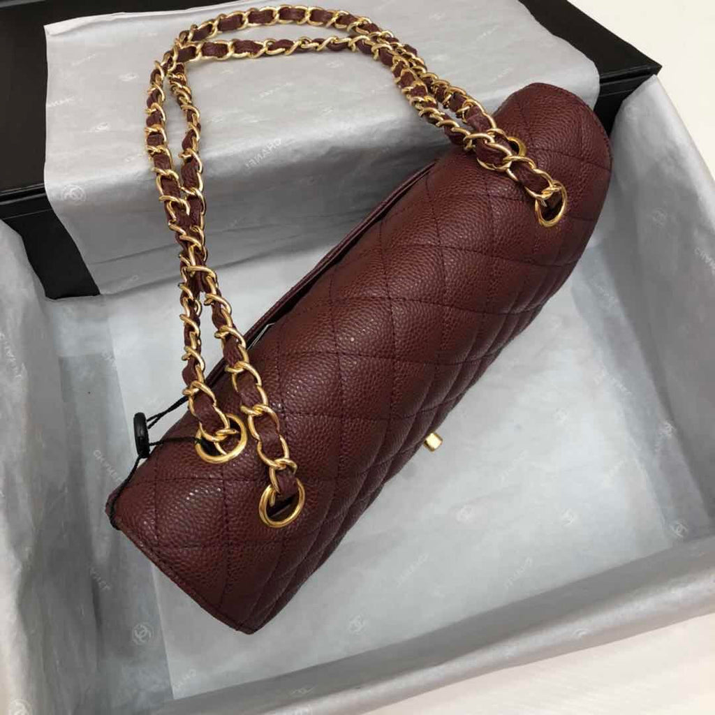 CHANEL Bordeaux Caviar Leather Classic Double Flap 2.55 Shoulder Bag Gold HW 2021