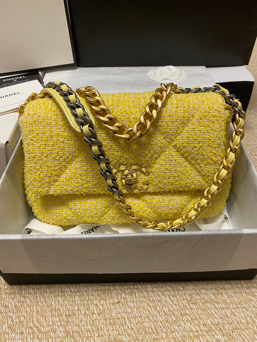 Chanel Yellow Tweed 19 flap bag
