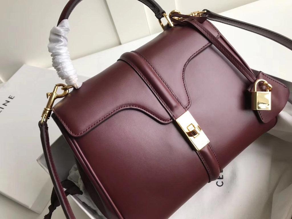 Celine  MEDIUM 16 BAG IN SATINATED CALFSKIN BLACK  LIGHT BURGUNDY