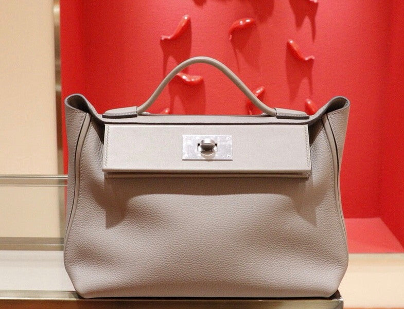 Hermes Kelly 24/24 M8 Gris Asphalte Taurillon Clemence Maurice Leather with Palladium Hardware