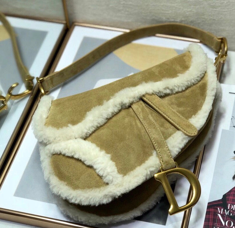 Christian Dior SADDLE BAG Camel-Colored Shearling