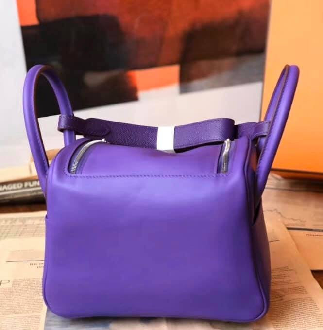 Hermes Rare  Mini Lindy 20cm Bag Violet Swift Leather Palladium Hardware with rare Tressage Strap