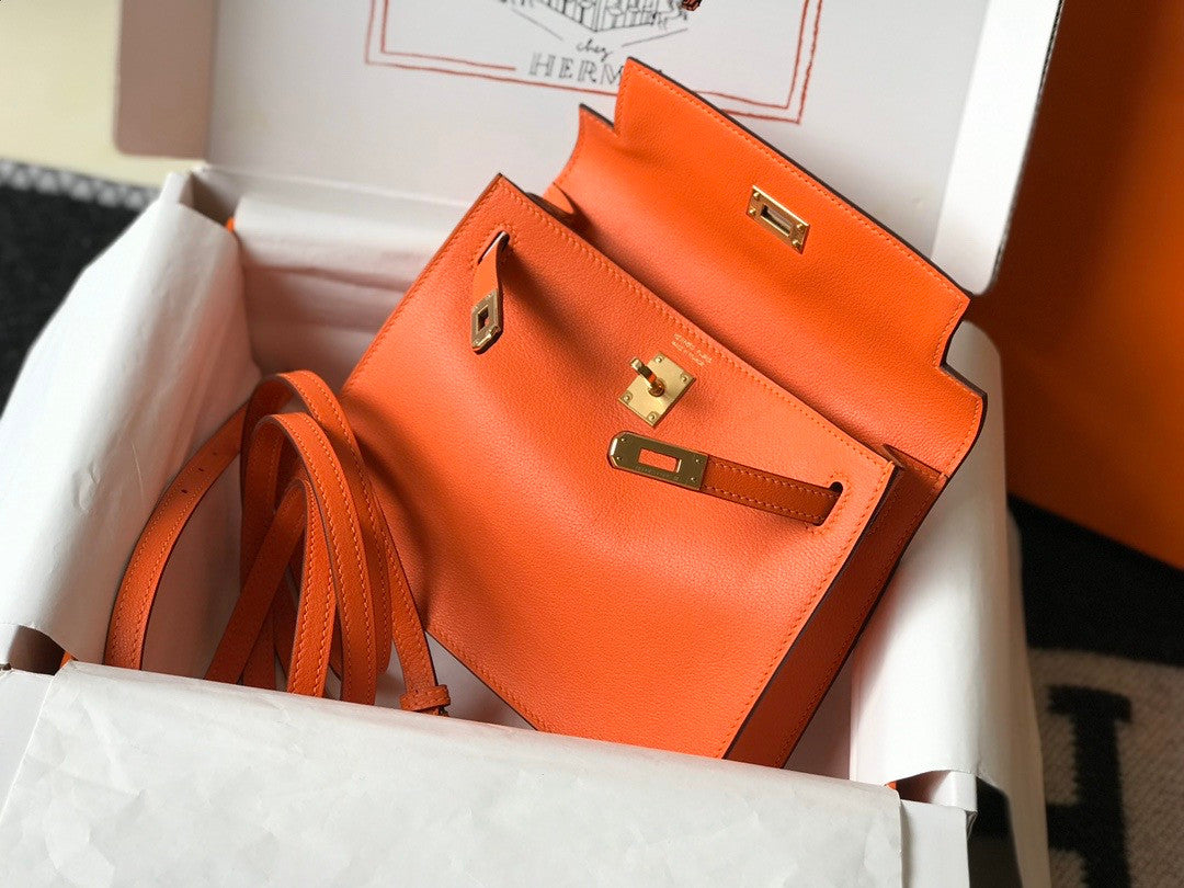 Hermes Orange Kelly Danse Bag Evercolour Leather Gold Hardware