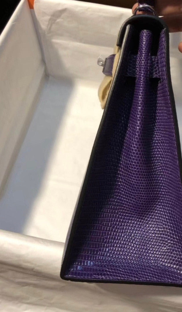 Hermes 9W Ultraviolet Lizard Kelly 28 Bag Palladium Hardware