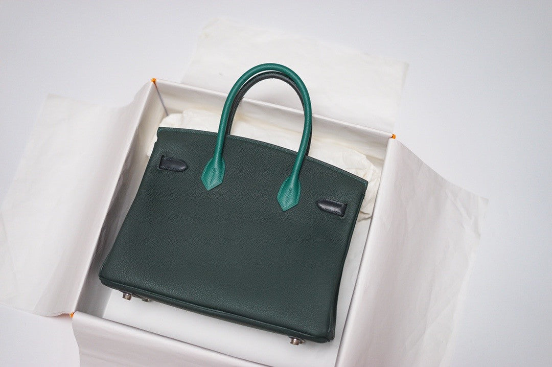 Hermes Birkin Touch 30 Green Porosus Crocodile & Rose Clemence leather with Palladium Hardware