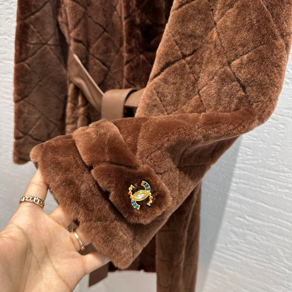 Chanel Shearling Coat with Diamond Quilting, Leather Belt and CC Logo — Fall/Winter 2026-2027 Chanel
