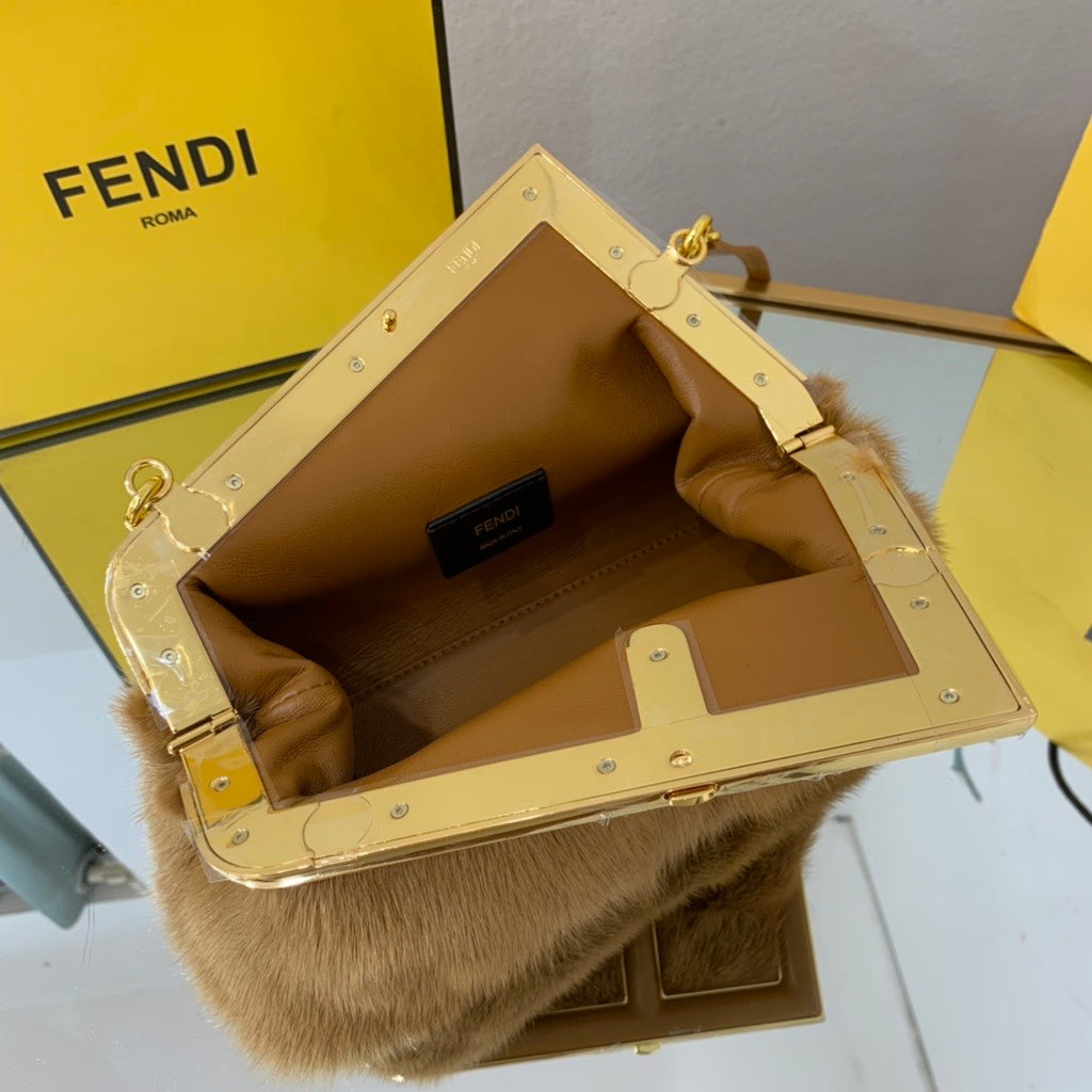 FENDI FIRST SMALL Brown mink bag